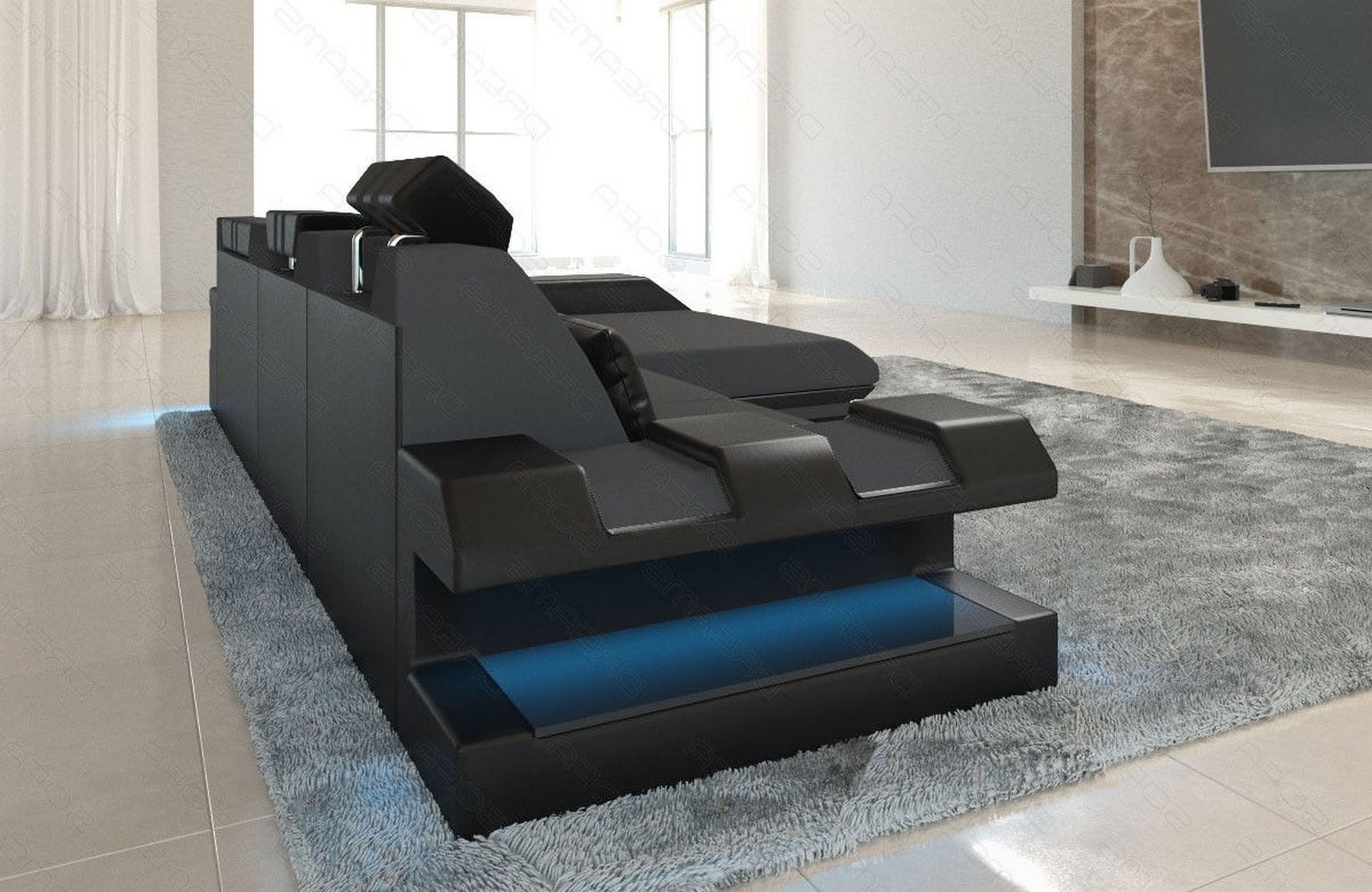 Stoff Ecksofa Apollonia L-Form Dunkelgrau-Schwarz