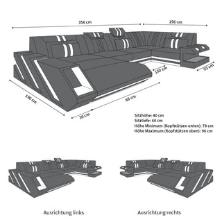 Couchlandschaft Apollonia U-Form in Stoff Grau-Weiß