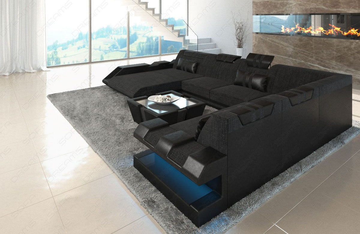 XXL Stoff Wohnlandschaft Apollonia U-Form Schwarzgrau-Schwarz