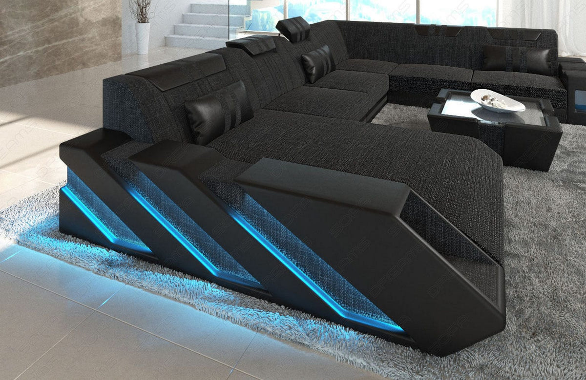 XXL Stoff Wohnlandschaft Apollonia U-Form Schwarzgrau-Schwarz