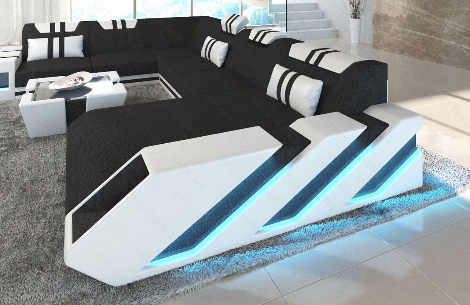 XXL Stoff Wohnlandschaft Apollonia schwarz-weiß