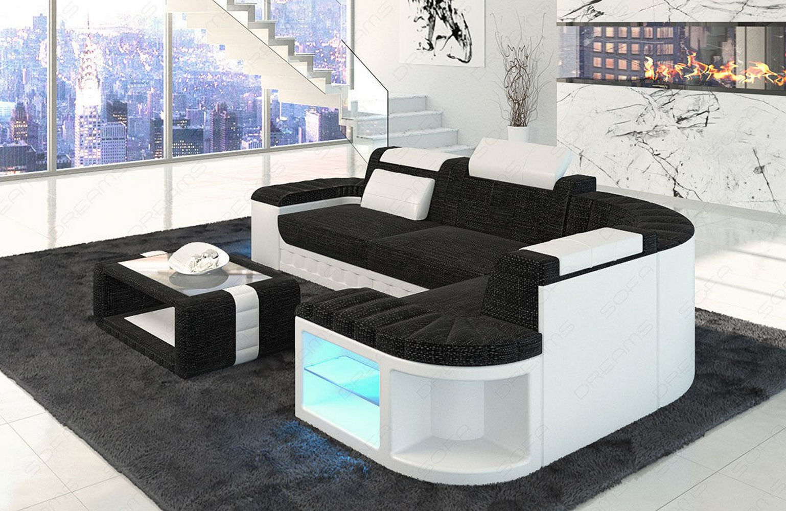 Sofa Bergamo mit Stoffbezug – Modern & Komfortabel Dunkelgrau-Weiß