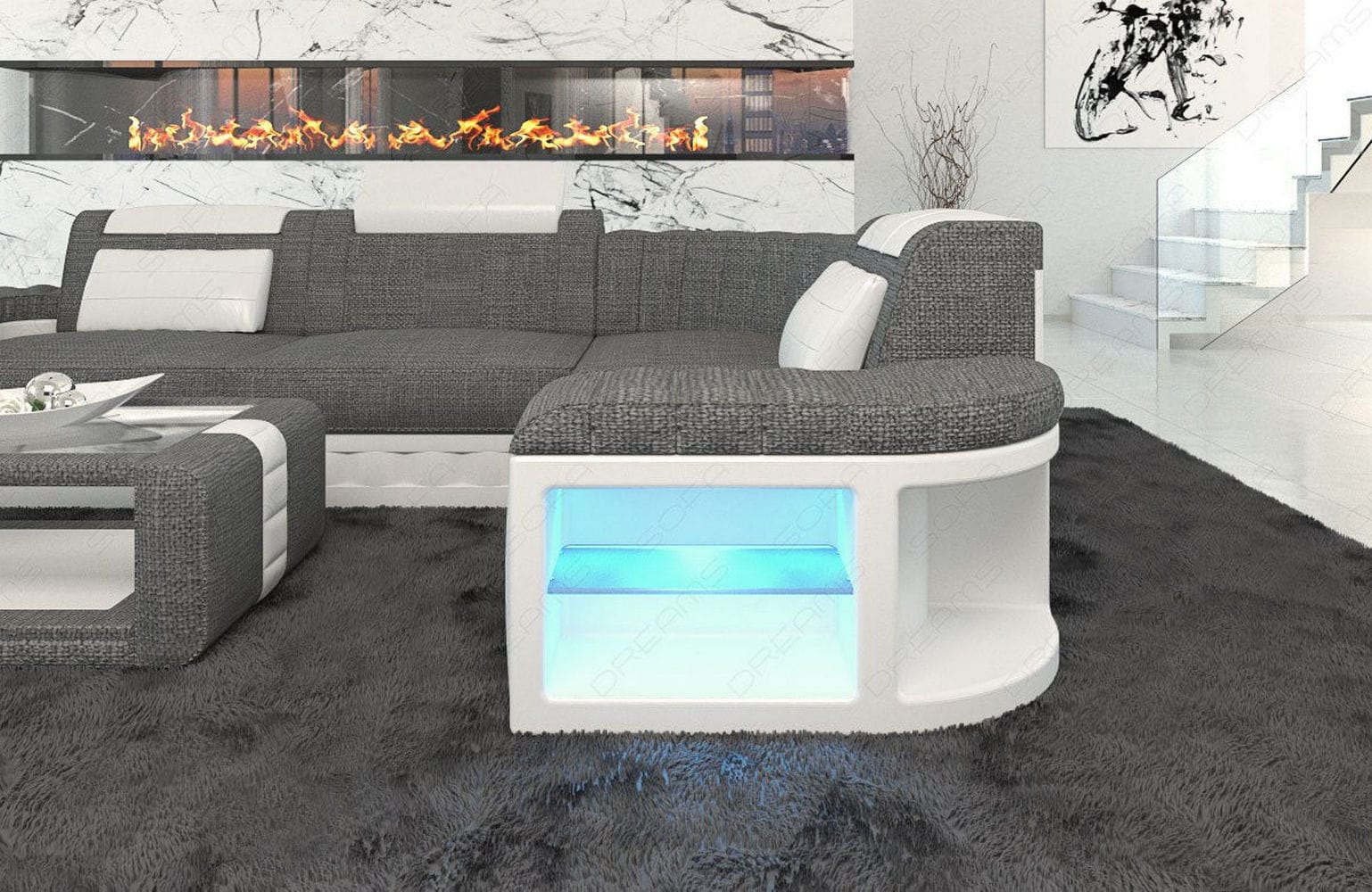 Stoff Ecksofa Bergamo L-Form grau-weiß