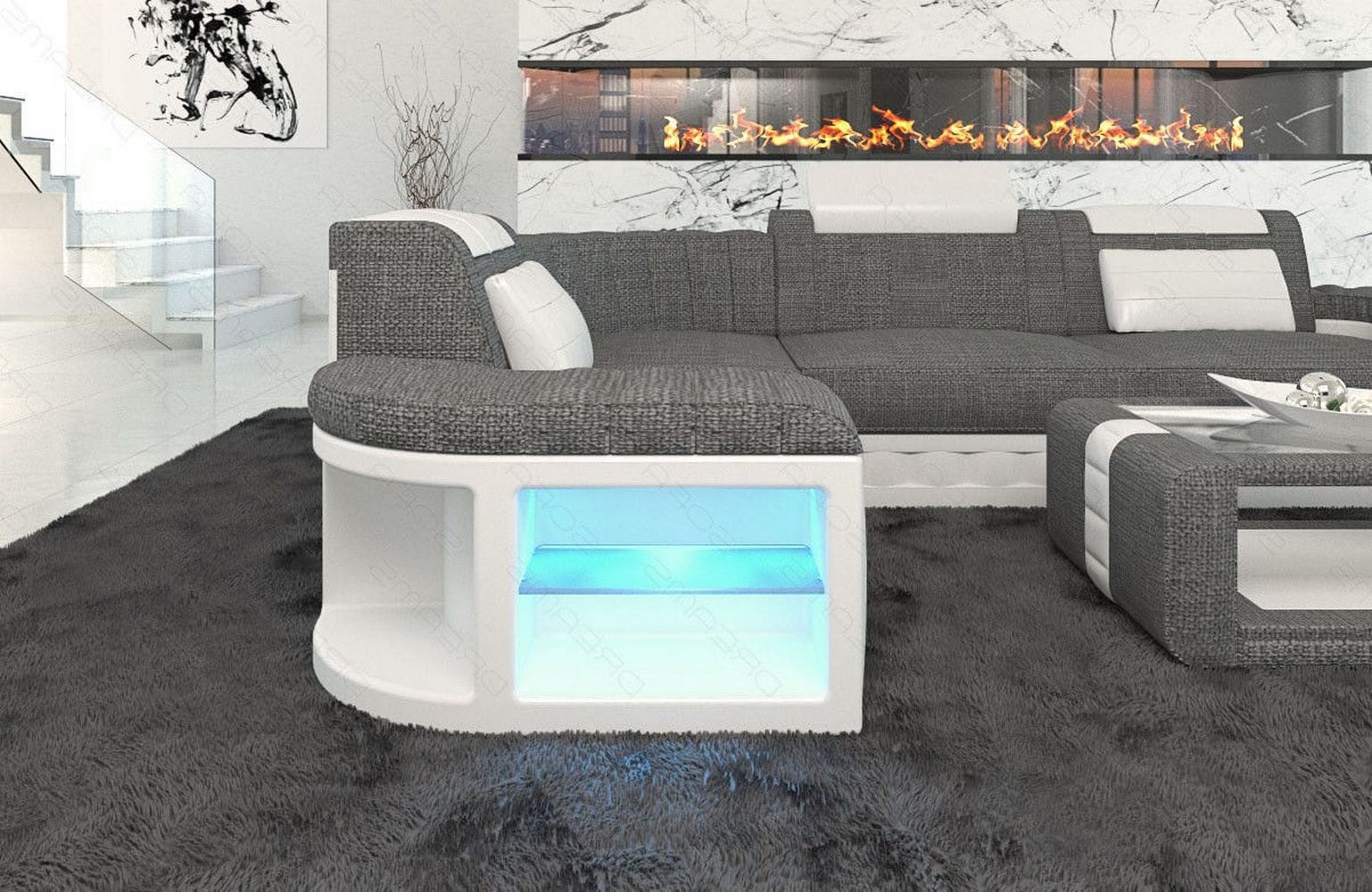 Stoff Ecksofa Bergamo L-Form Grau-Weiß