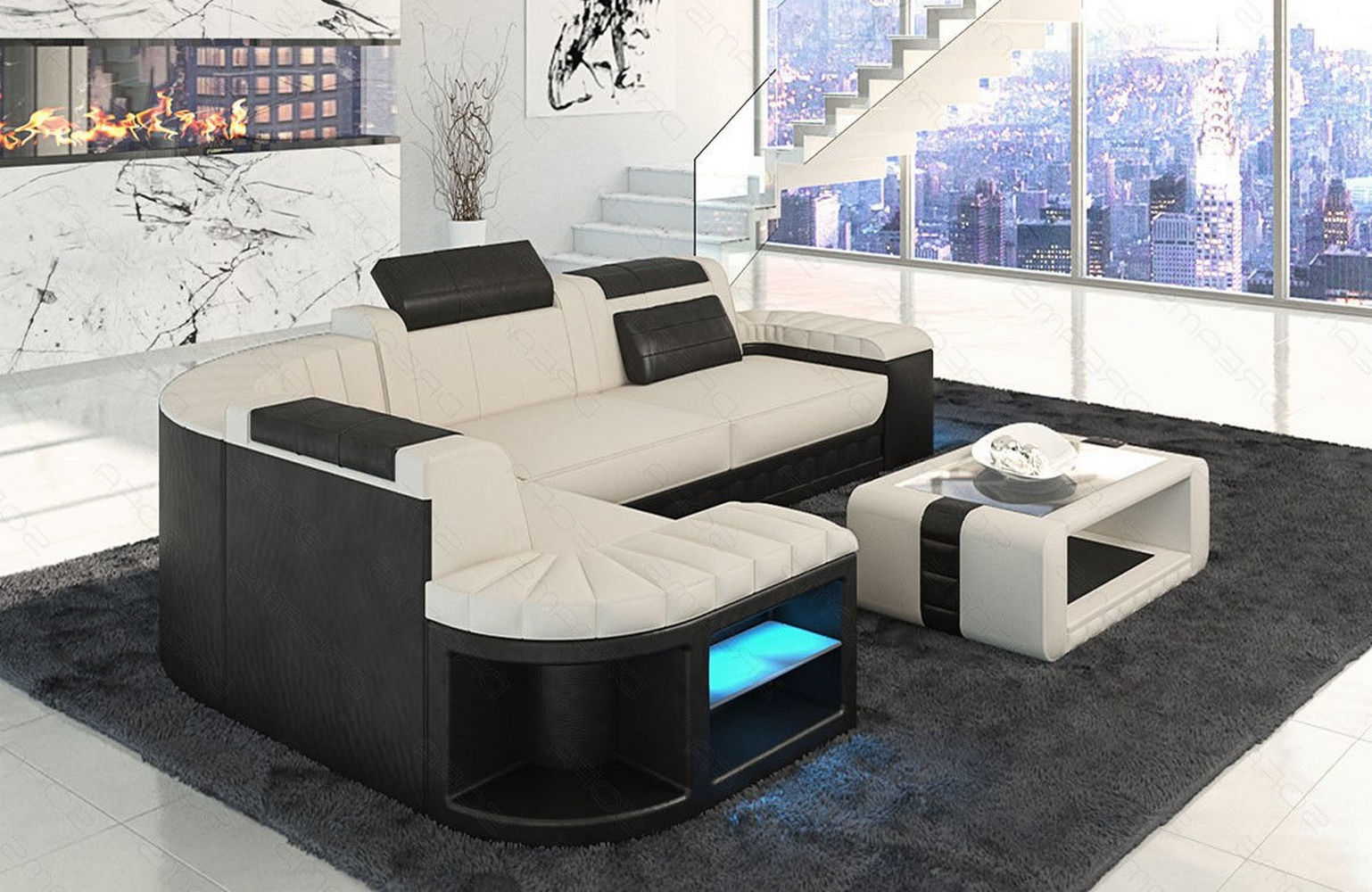 Sofa Bergamo mit Stoffbezug – Modern & Komfortabel Elfenbein-Schwarz