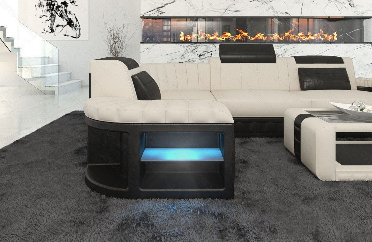 Sofa Bergamo mit Stoffbezug – Modern & Komfortabel Elfenbein-Schwarz