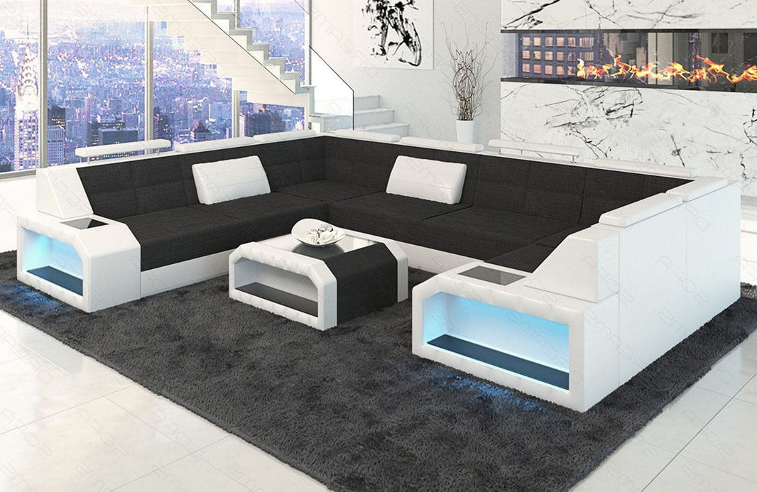 Wohnlandschaft Pesaro U-Form aus Stoff