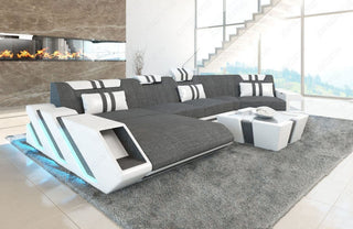Sofa Apollonia C-Form in Stoff Grau-Weiß