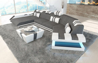 Sofa Apollonia C-Form in Stoff Grau-Weiß