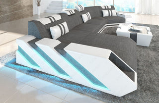 Sofa Apollonia C-Form in Stoff Grau-Weiß
