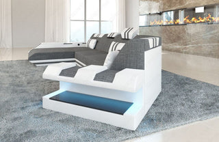 Sofa Apollonia C-Form in Stoff Grau-Weiß