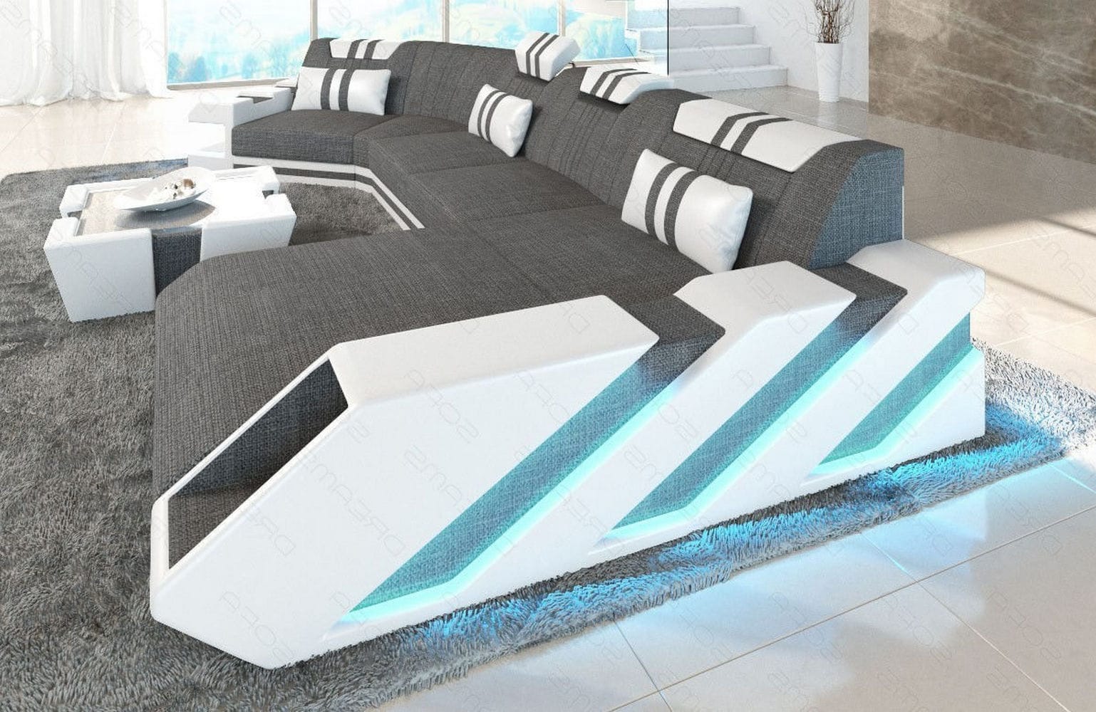 Stoff Wohnlandschaft Apollonia C-Form Grau-Weiß