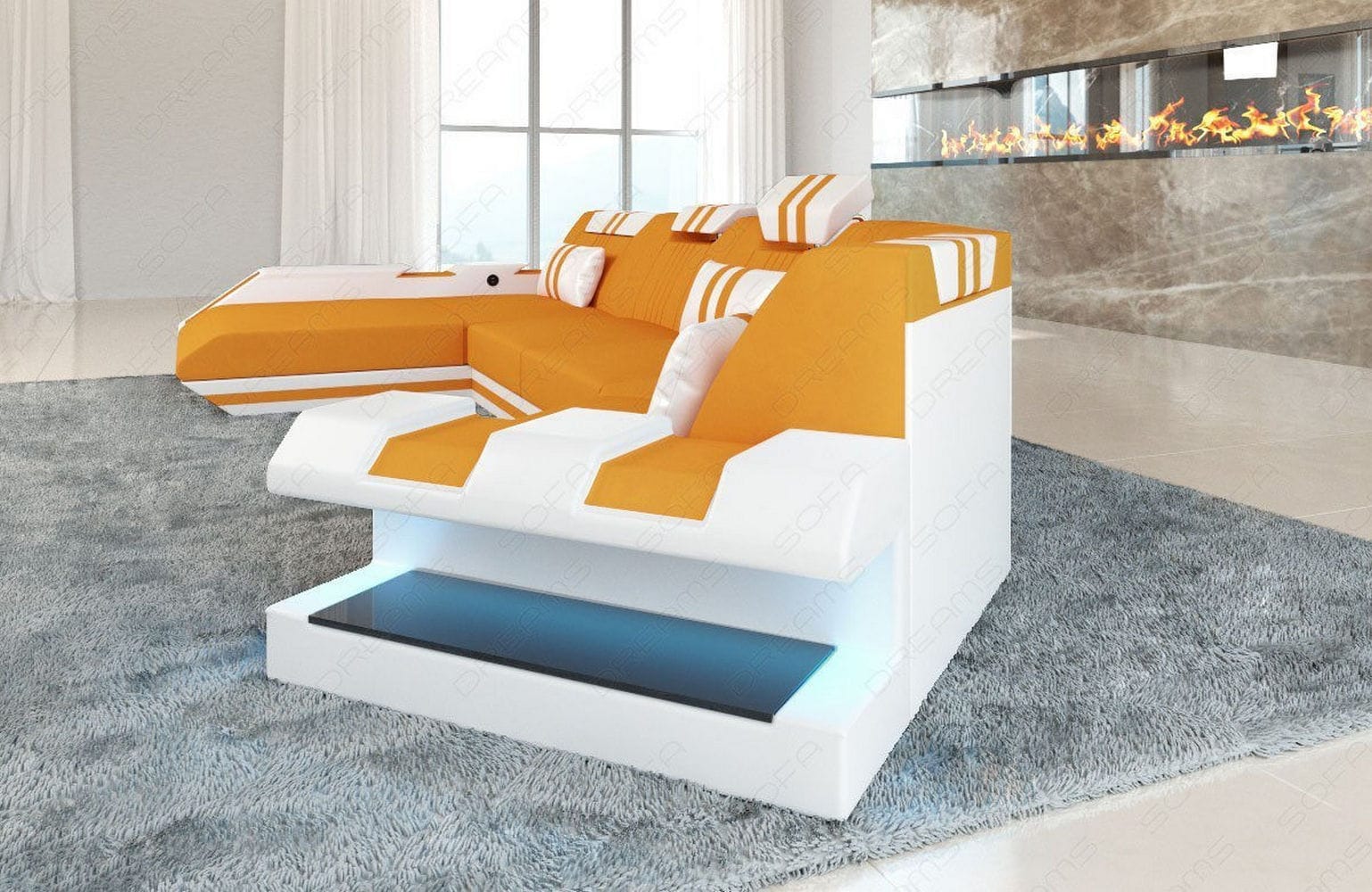 Stoff Wohnlandschaft Apollonia C-Form Apricot-Weiß