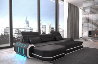 Couch Roma L-Form in Stoff Braun-Weiß