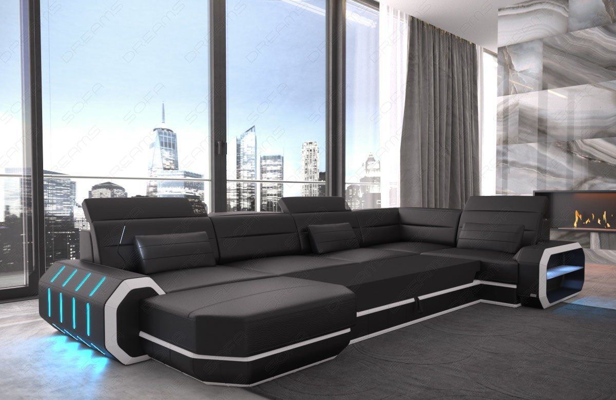 Stoff Wohnlandschaft Roma U-Form mit LED