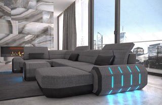 Wohnlandschaft Roma U-Form aus Stoff Grau-Schwarz