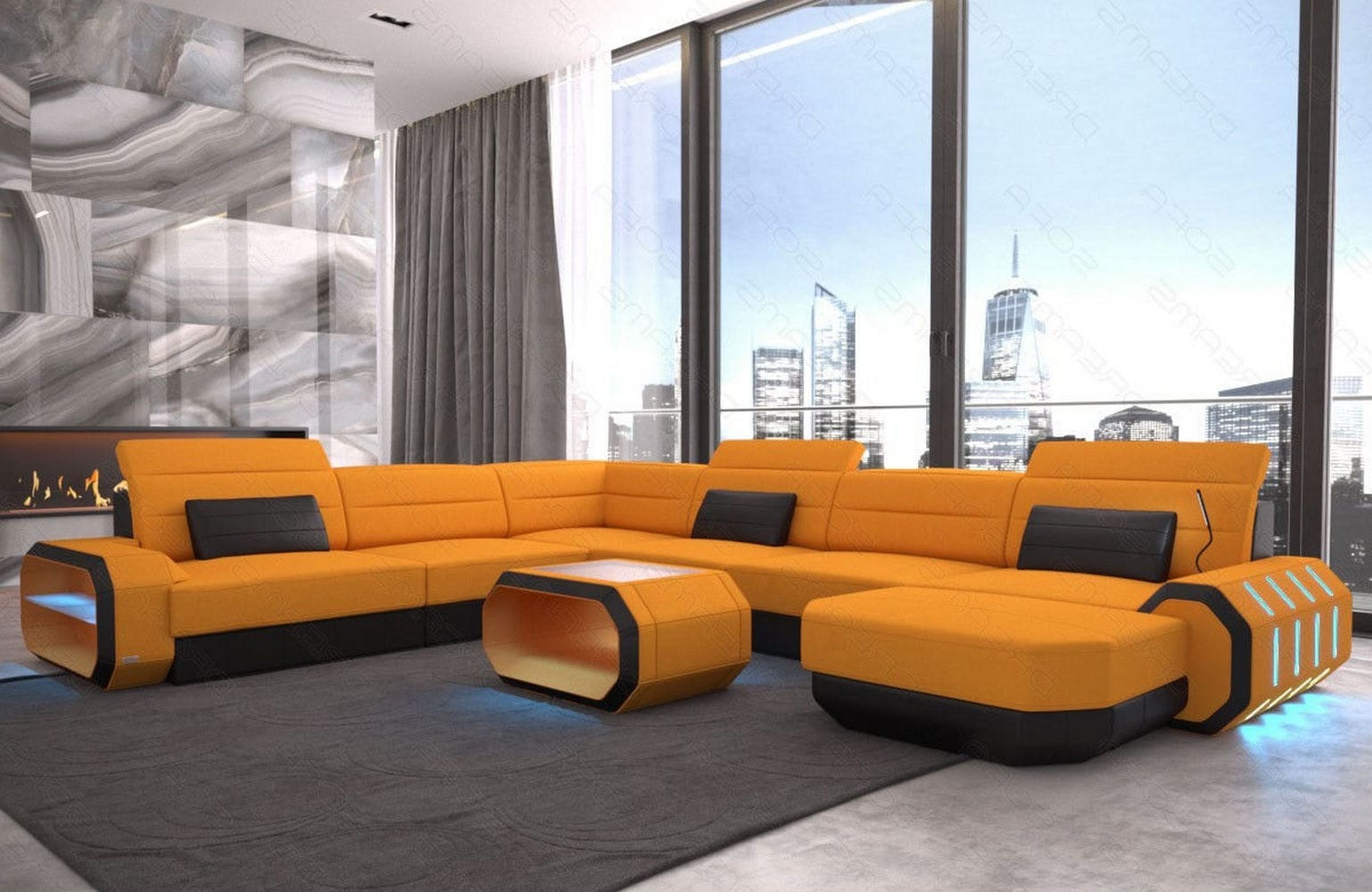 XL Stoff Wohnlandschaft Roma mit LED