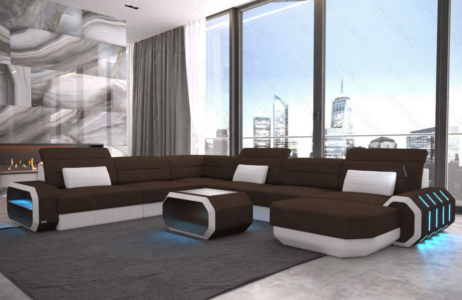 XL Stoff Wohnlandschaft Roma mit LED