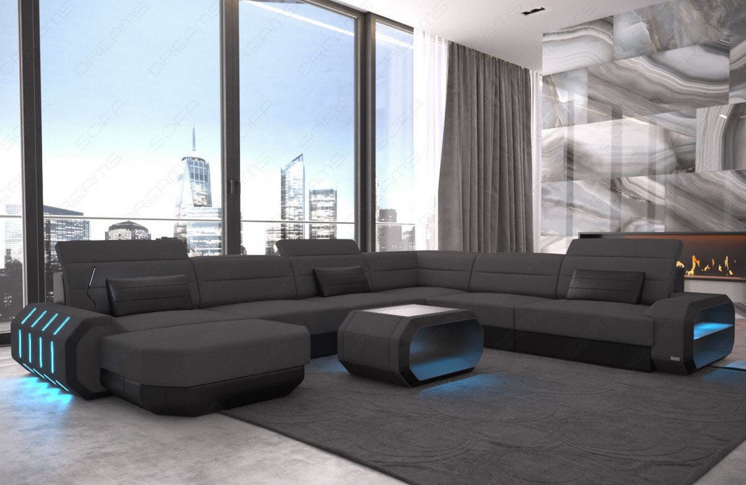 XL Stoff Wohnlandschaft Roma mit LED