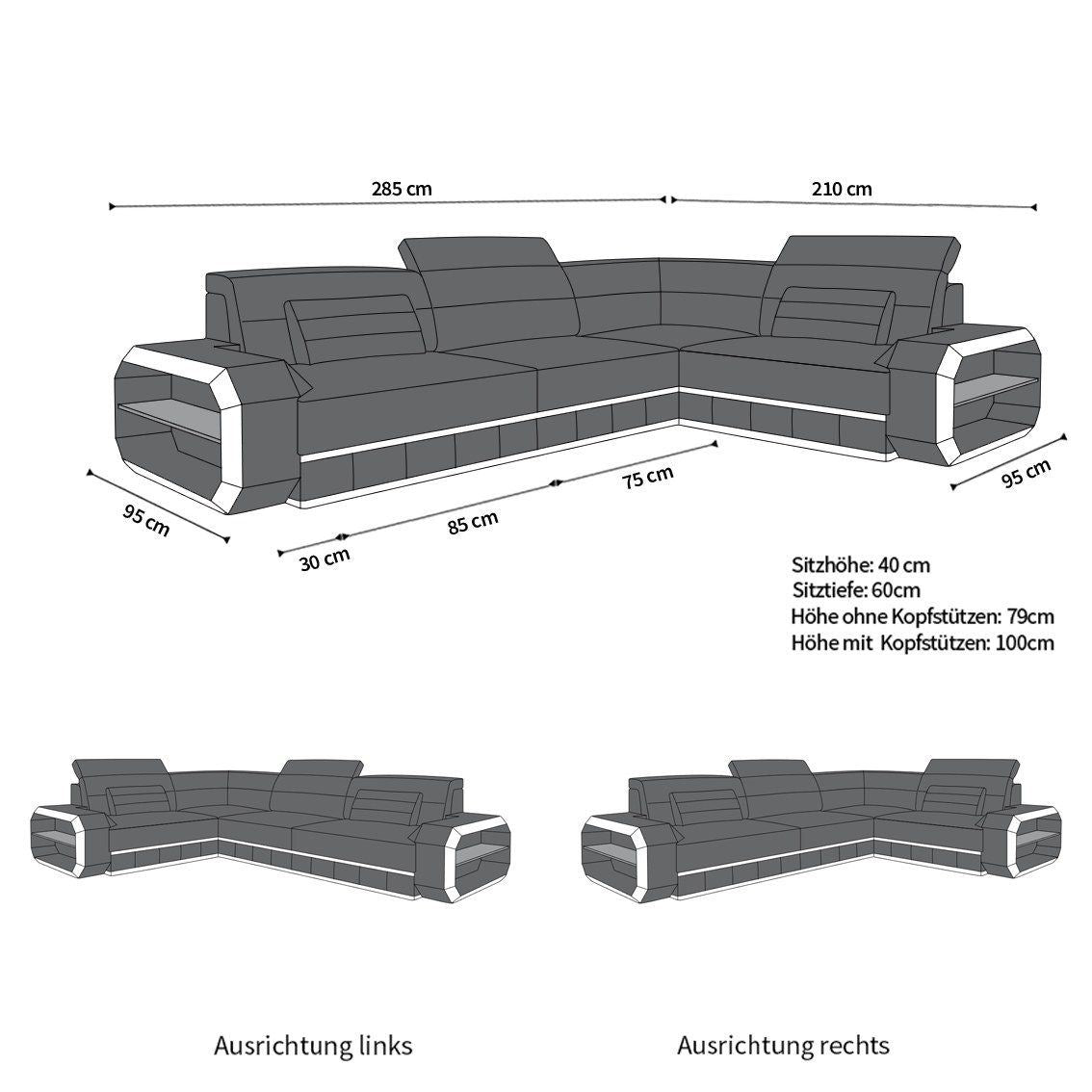 Stoffsofa Verona L-Form – Modern & bequem Elfenbein-Schwarz