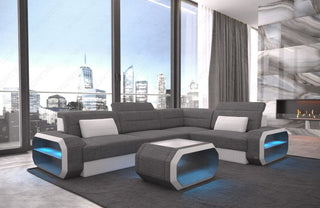 Ecksofa Verona L-Form aus Stoff Grau-Weiß