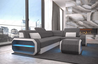Ecksofa Verona L-Form aus Stoff Grau-Weiß