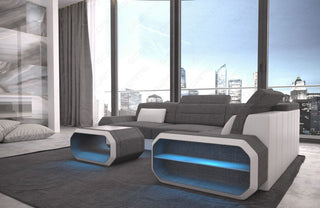 Ecksofa Verona L-Form aus Stoff Grau-Weiß