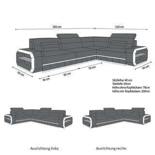 Ecksofa Verona L-Form aus Stoff Grau-Weiß