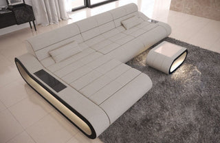 Ecksofa Concept Lang L-Form aus Stoff Elfenbein-Schwarz