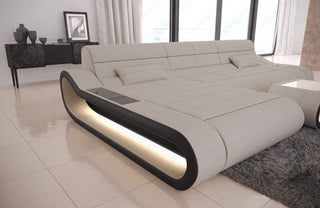 Ecksofa Concept Lang L-Form aus Stoff Elfenbein-Schwarz