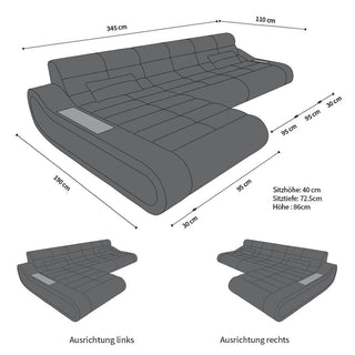 Ecksofa Concept Lang L-Form aus Stoff Elfenbein-Schwarz