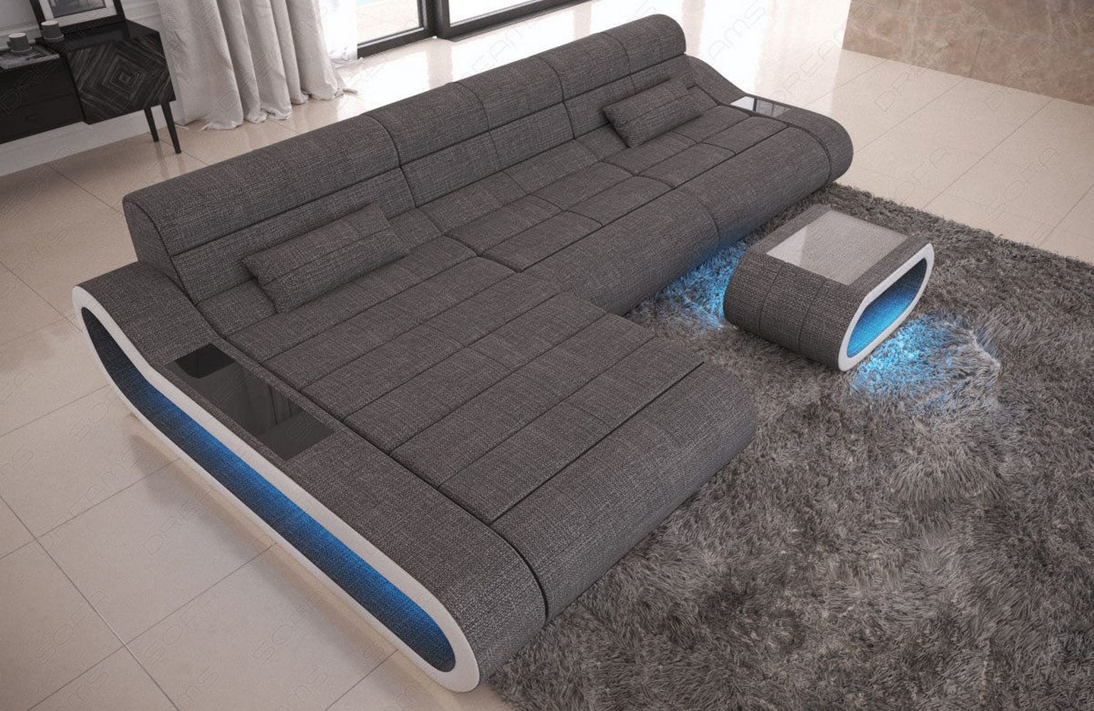 Stoffsofa Concept L-Form Lang Grau-Weiß