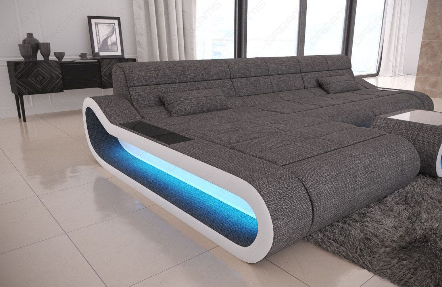 Stoffsofa Concept L-Form Lang Grau-Weiß