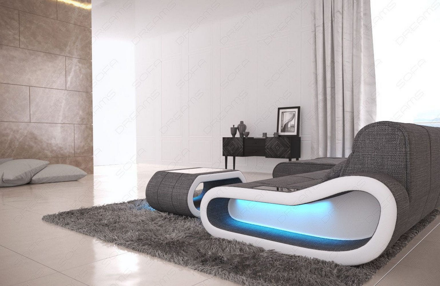 Stoffsofa Concept L-Form Lang Grau-Weiß