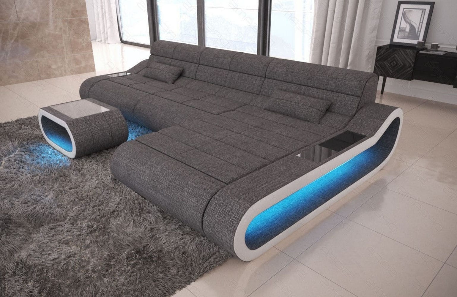 Stoffsofa Concept L-Form Lang Grau-Weiß