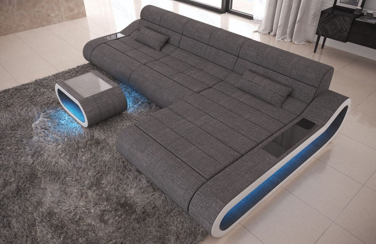 Stoffsofa Concept L-Form Lang Grau-Weiß