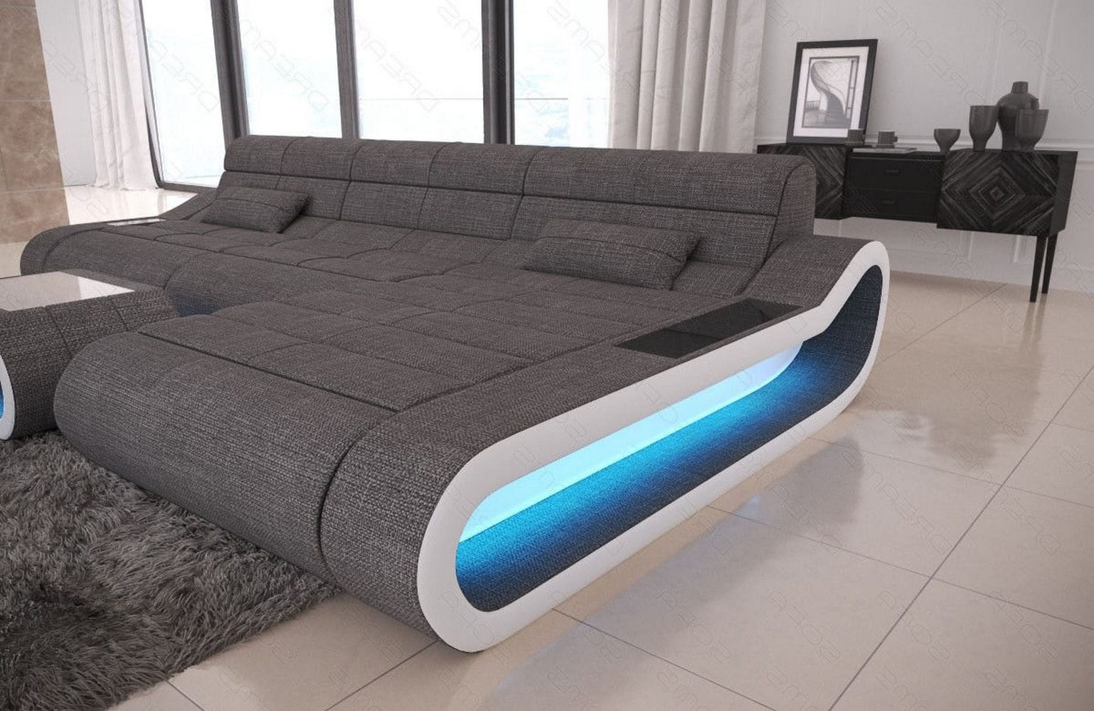 Stoffsofa Concept L-Form Lang Grau-Weiß