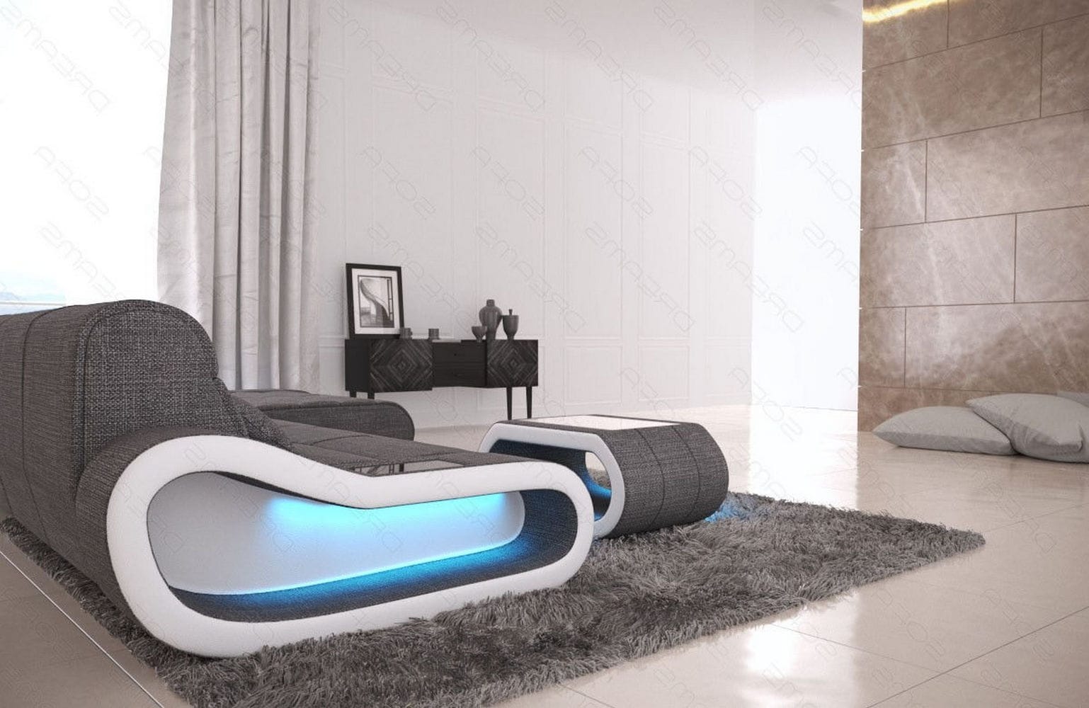 Stoffsofa Concept L-Form Lang Grau-Weiß