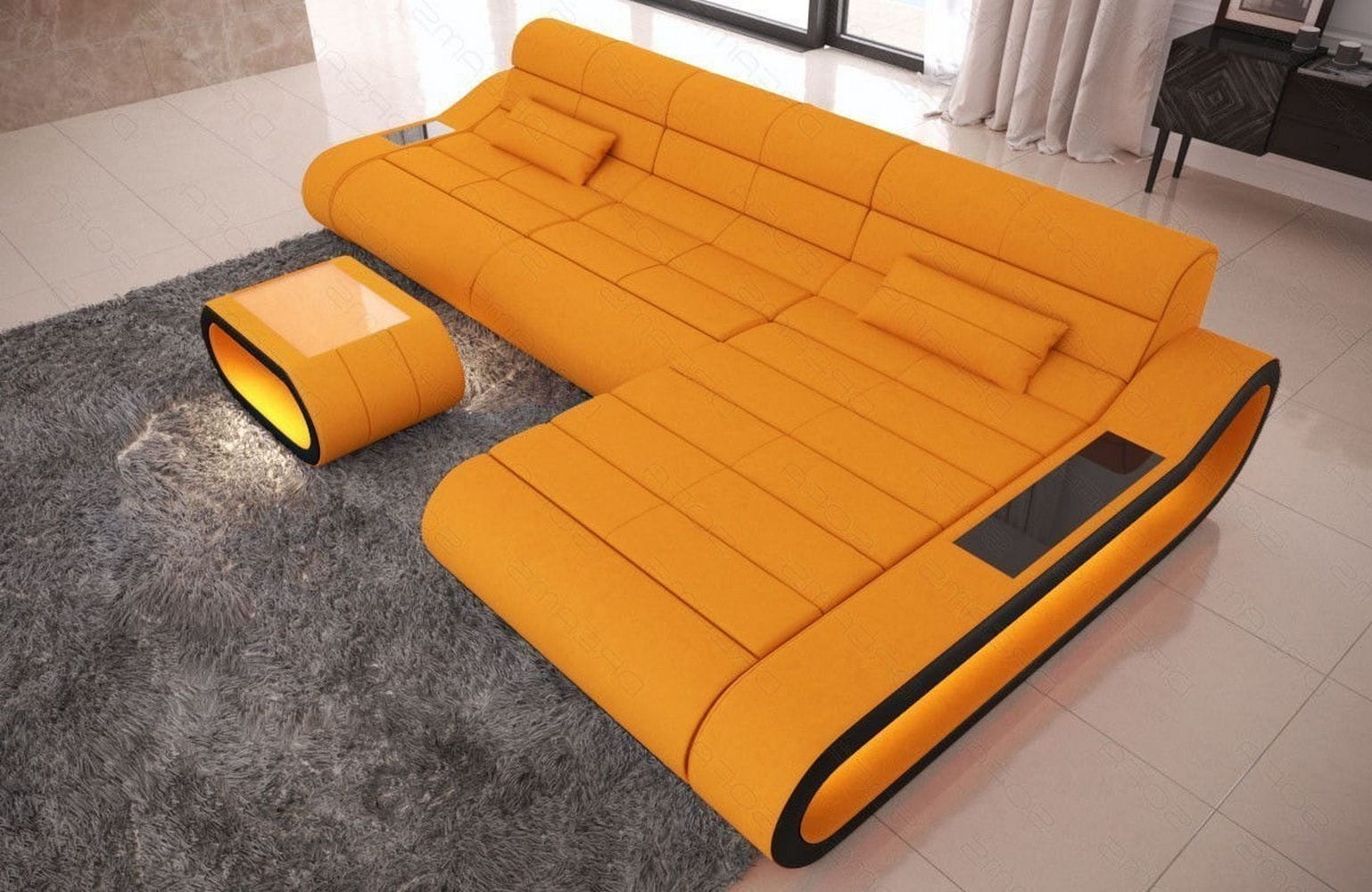 Stoffsofa Concept L-Form Lang Apricot-Schwarz