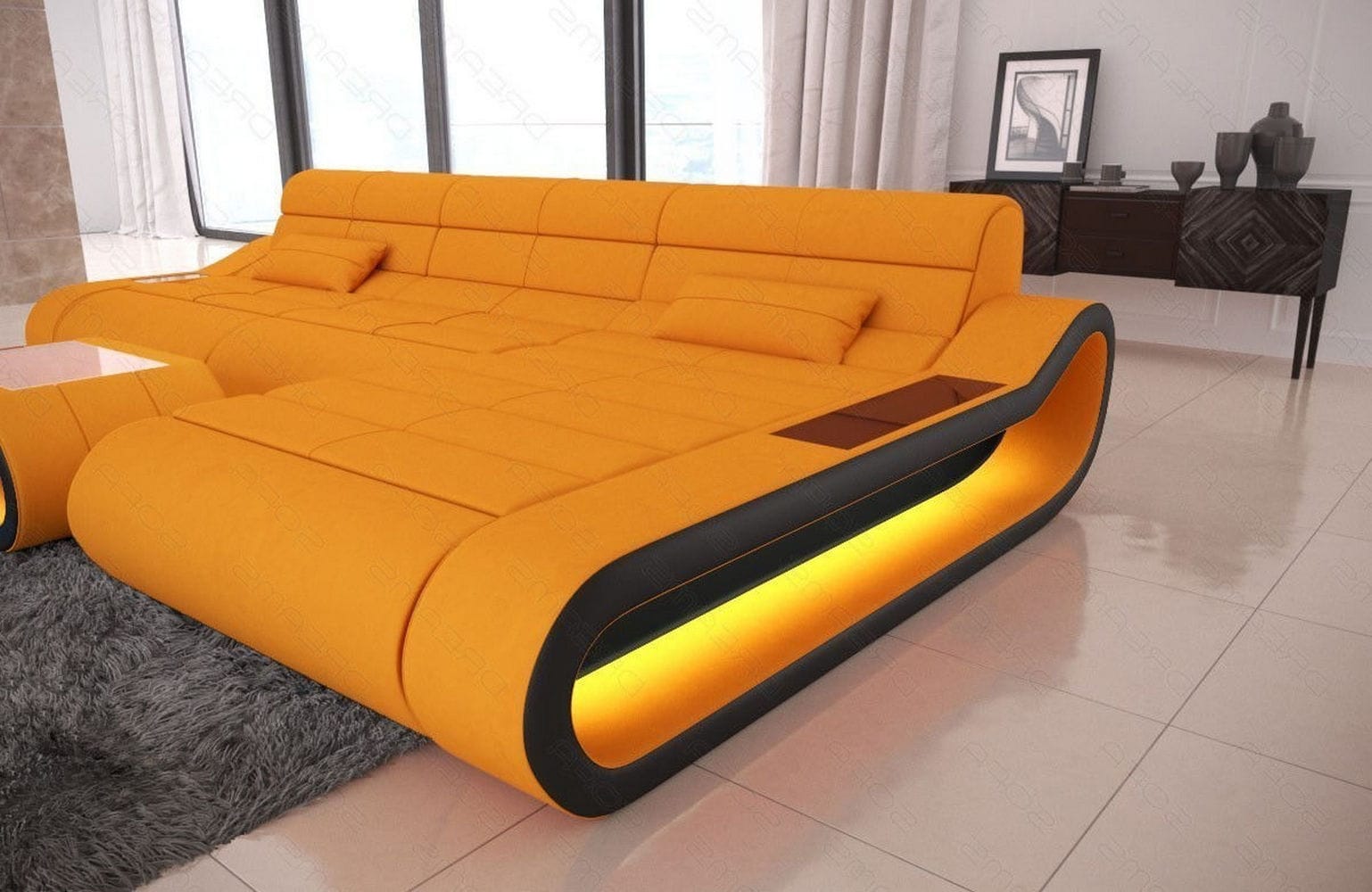 Stoffsofa Concept L-Form Lang Apricot-Schwarz
