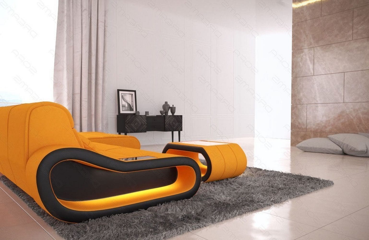 Stoffsofa Concept L-Form Lang Apricot-Schwarz
