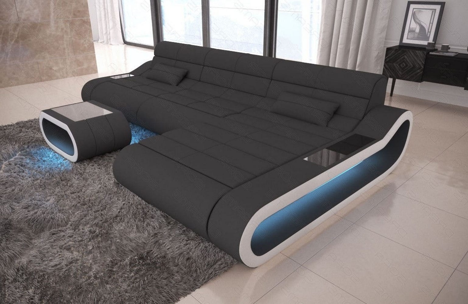 Stoffsofa Concept L-Form Lang Dunkelgrau-Weiß