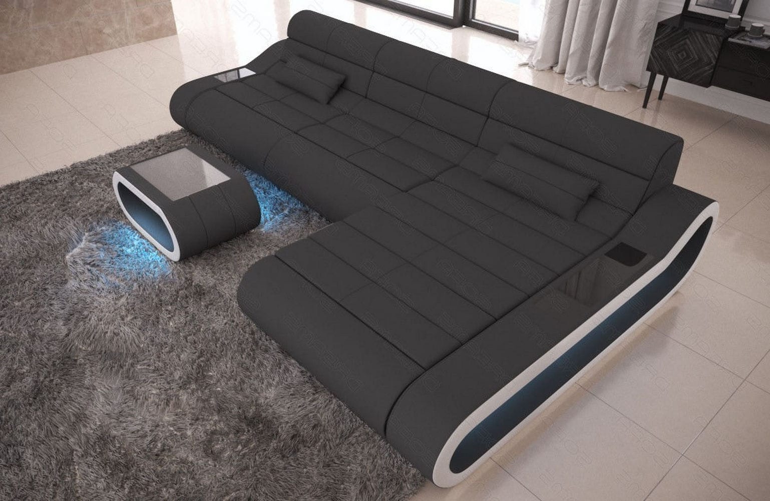 Stoffsofa Concept L-Form Lang Dunkelgrau-Weiß