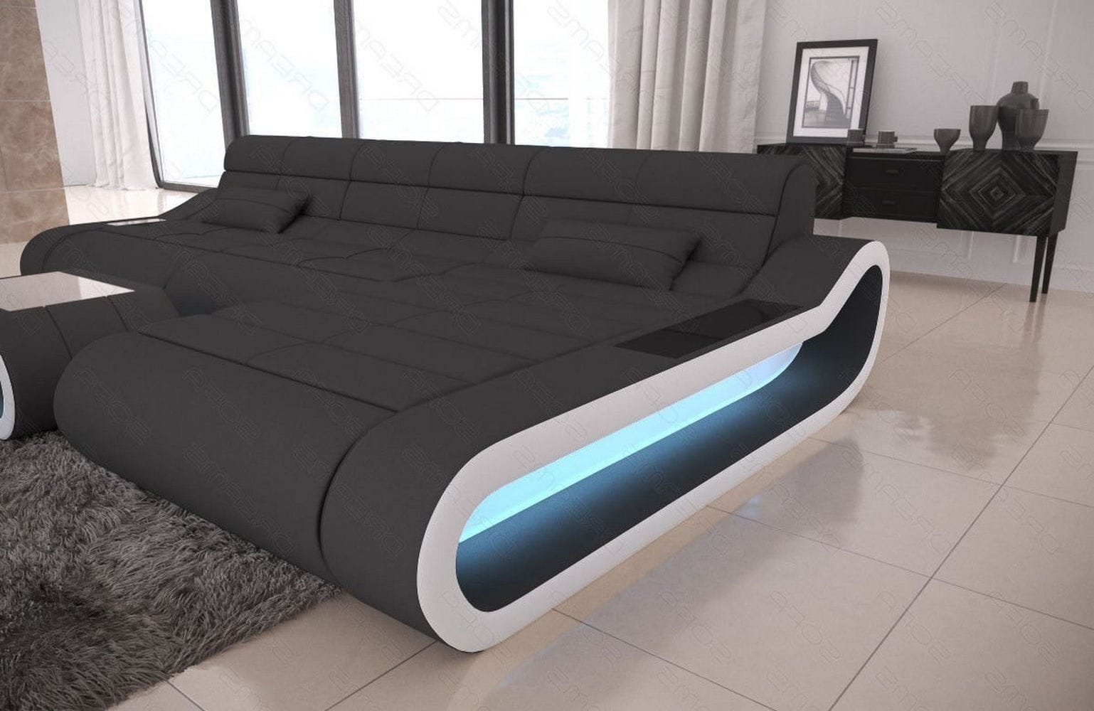 Stoffsofa Concept L-Form Lang Dunkelgrau-Weiß