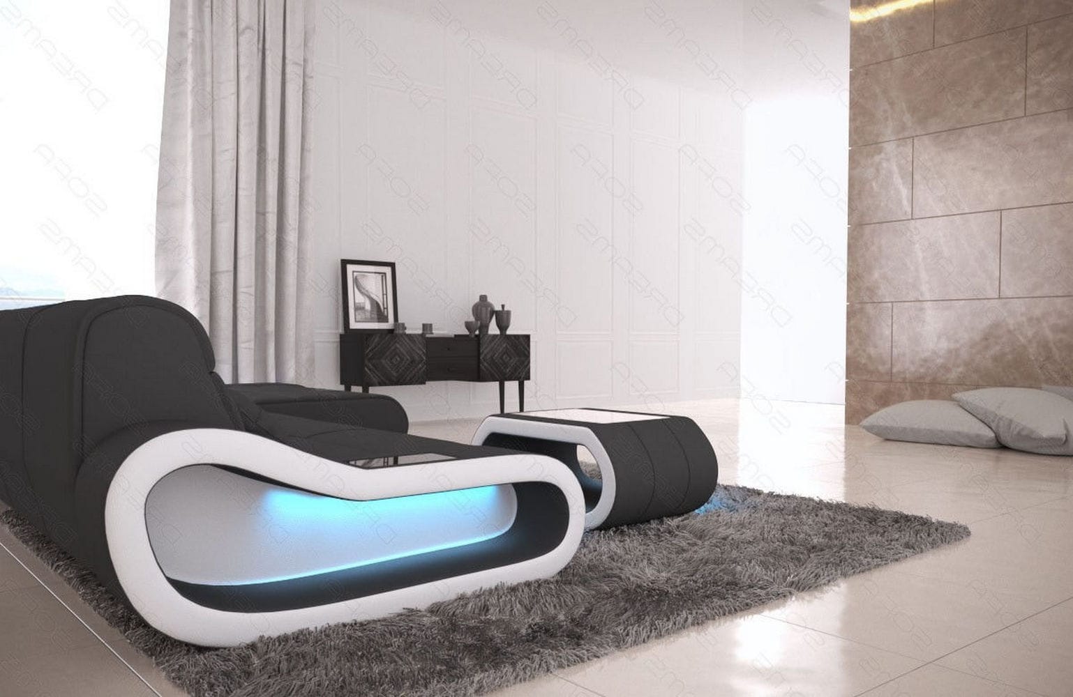 Stoffsofa Concept L-Form Lang Dunkelgrau-Weiß
