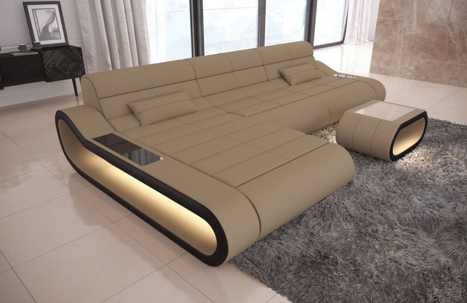 Stoffsofa Concept L-Form Lang Cappuccino-Schwarz