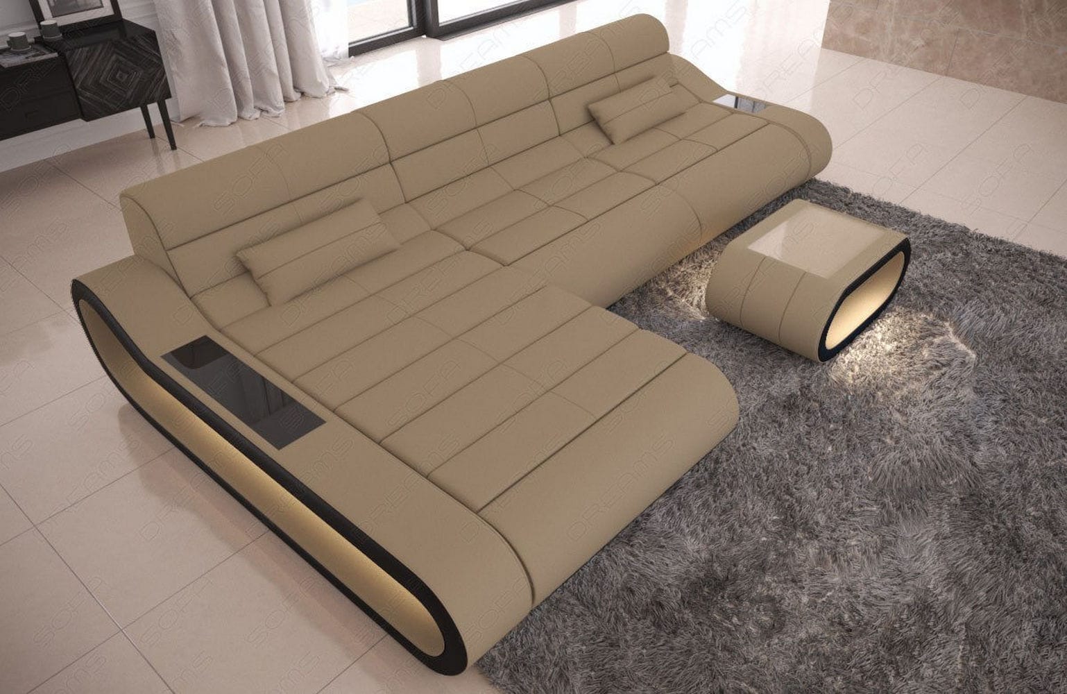 Stoffsofa Concept L-Form Lang Cappuccino-Schwarz