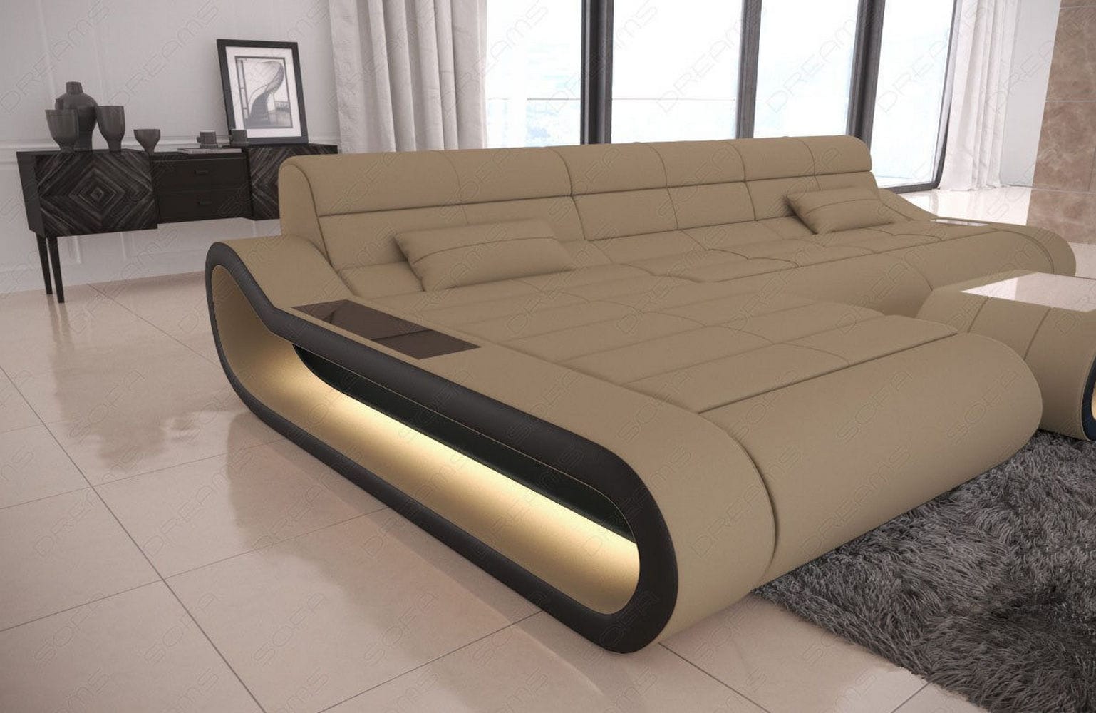 Stoffsofa Concept L-Form Lang Cappuccino-Schwarz