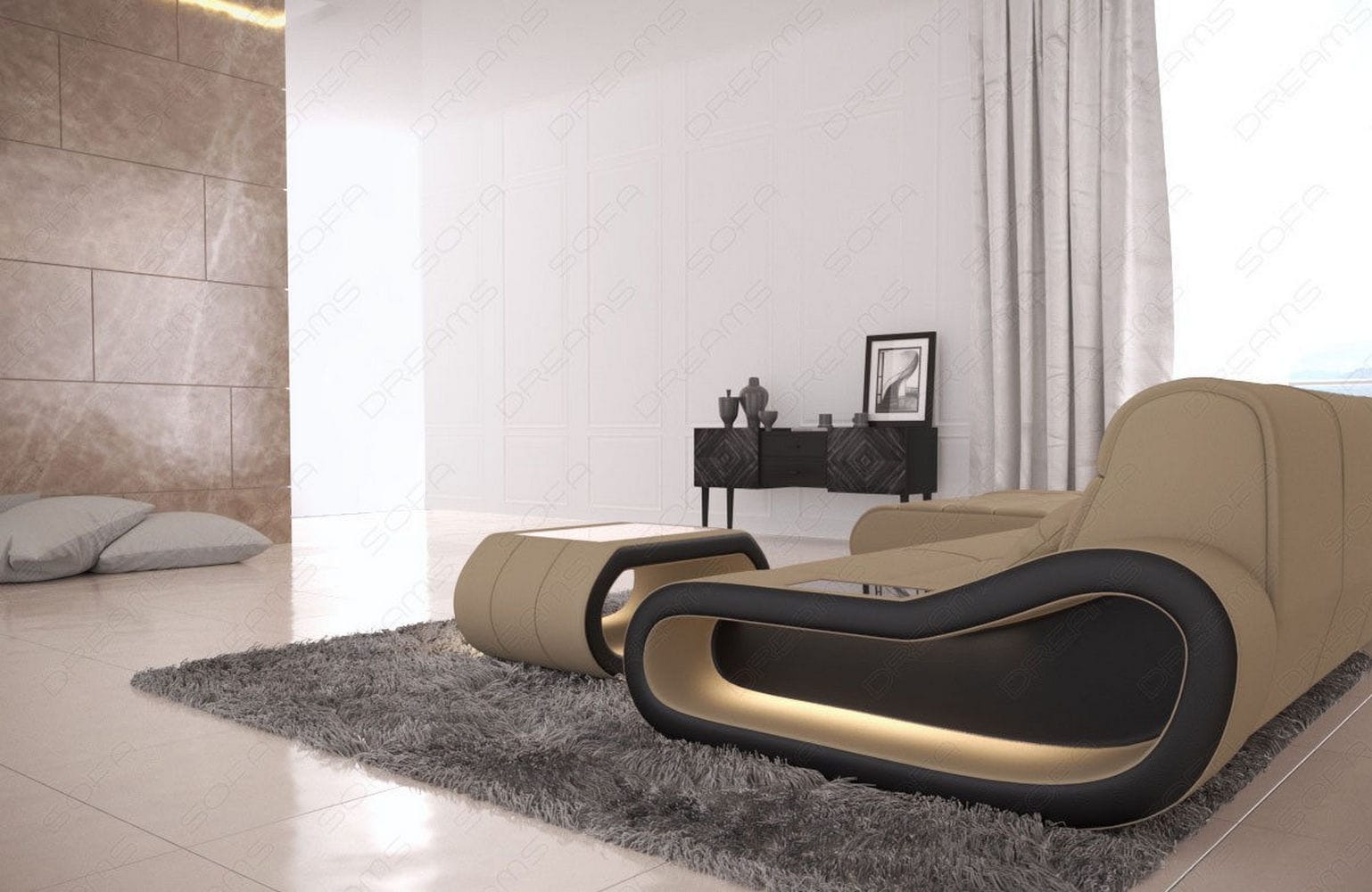 Stoffsofa Concept L-Form Lang Cappuccino-Schwarz