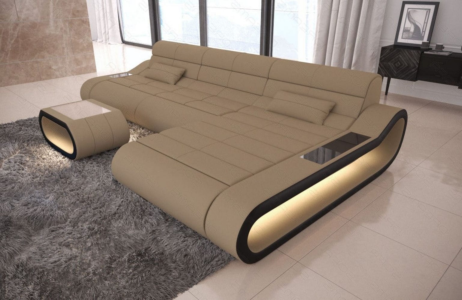 Stoffsofa Concept L-Form Lang Cappuccino-Schwarz